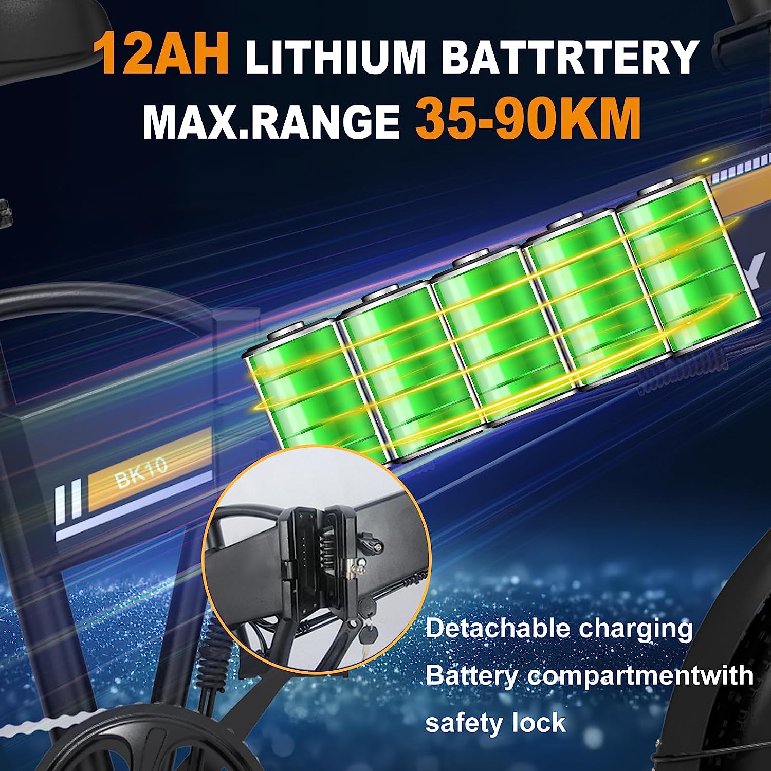 HITWAY BK10 E Bike Elektrofahrrad 20" x4,0 Fat Tire, faltbares Klappfahrrad, 250 W Motor, 36V 12 Ah herausnehmbarer Akku, Long Range für Berg, Strand und Schnee